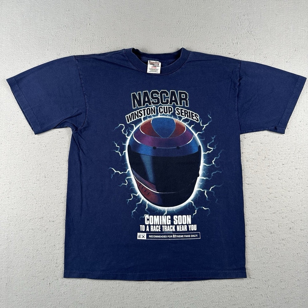Vtg NASCAR Winston Cup T Shirt Men's Large Blue Helmet Lightning Racing